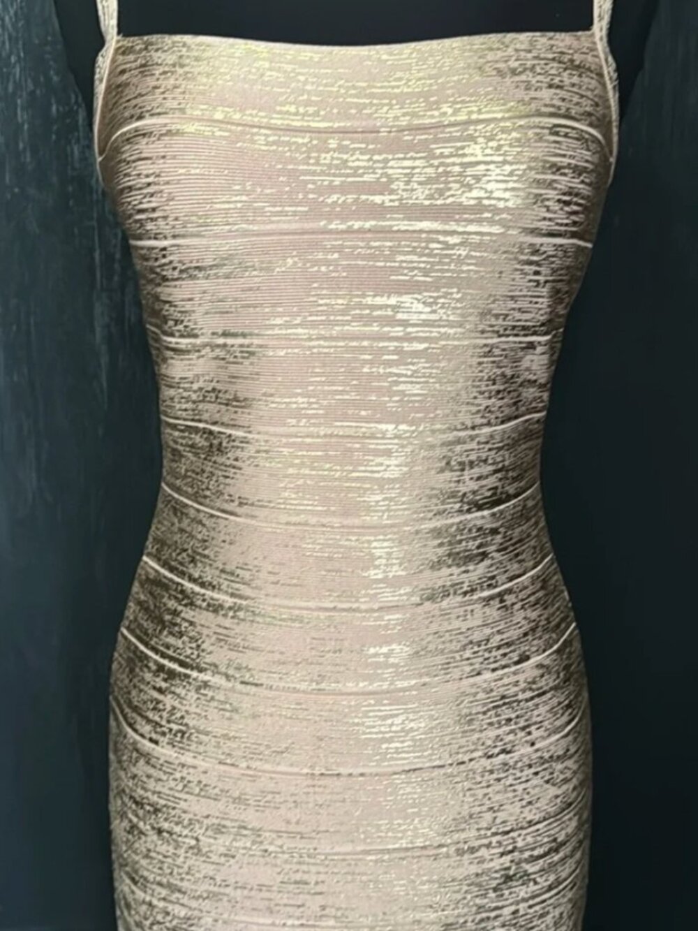 Herve Leger Metallic Foil Print Spaghetti Strap Fringe Bandage Dress Gown - Picture 4 of 11